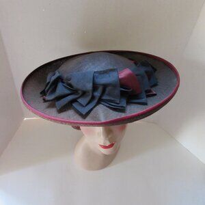 SALE Impressive Vintage Wide Brim Hat in Brownish Black & Magenta